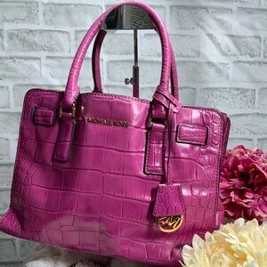 Michael Kors Fuchsia Crocodile Embossed Satchel